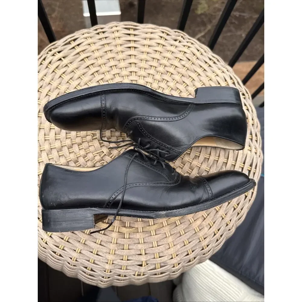Bruno Magli Mens Black Lyndon shoes Leather  brogue cap toe  made in Italy 10.5M